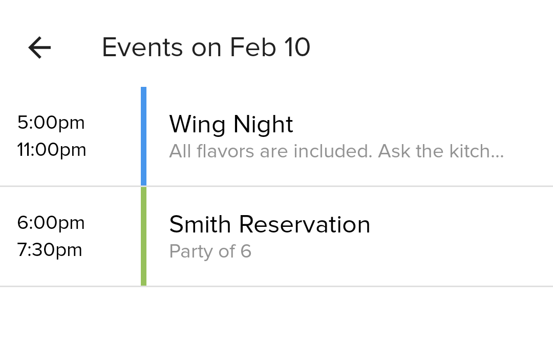 sample events in the 7shifts app calendar
